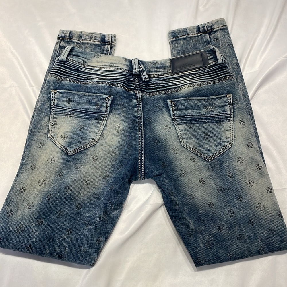 Deal Jeans Acid Wash Low Rise Skinny Jeans Size M 26 Floral Print Moto Style - Picture 7 of 12